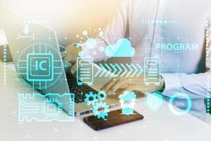 Development of computer IT technology and Integrated Circuit equipment,Use a cloud-based data connection and protection program. photo