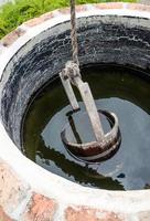 Wooden bucket in the well photo