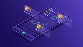 criptomoneda, bitcoin, ethereum, cardano, blockchain, minería, tecnología, internet iot, seguridad, tablero móvil isométrico 3d ilustración vector diseño cpu computadora