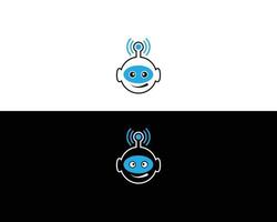 Chat bot logo design, Headphones with microphone Symbol Vector Template