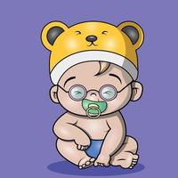 cute baby wearing hat and glasses vector