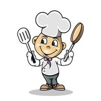 a cute chef holding a straw and a frying pan vector
