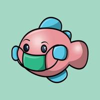 cartoon cute fat fish wearing a mask vector