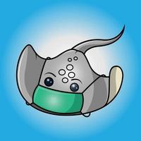 cartoon stingray wearing a mask vector