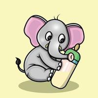 a cute and cute elephant is holding a milk bottle vector