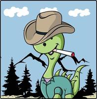 cute dino smoking with tree background vector