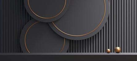 Maqueta de producto de podio 3d con fondo abstracto sobre fondo negro y dorado, ilustración de renderizado 3d foto