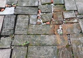 Old brick pathway with the small pebbles. photo