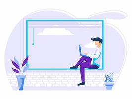 Businessman do working with laptop at a home vector