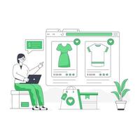 Person using mobile for online shopping, flat illustration vector