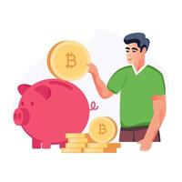 Trendy flat illustration of bitcoin savings vector