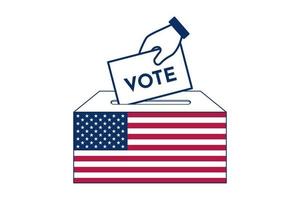 Hand putting voting paper in the ballot box with USA flag. Voting icon. vector illustration