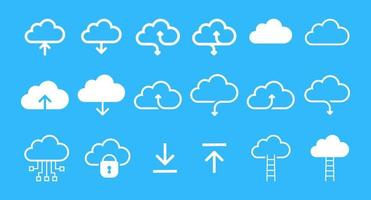 Icon Set of Cloud computing. Cloud technology and Hosting network icons for web and mobile. Flat style Vector illustration