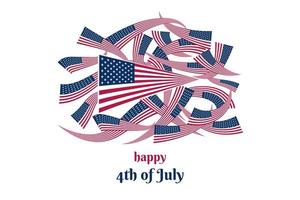 Group of waving American Flag isolated on white. 4th of July Independence Day concept. Flat vector illustration