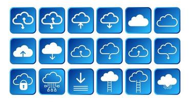 Icon Set of Cloud computing 3D rounded square style. Cloud technology and Hosting network icons for web and mobile. Vector illustration
