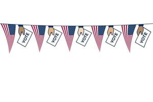 Garland of hand with vote ballot and American flags isolated on a white background. Flat vector illustration