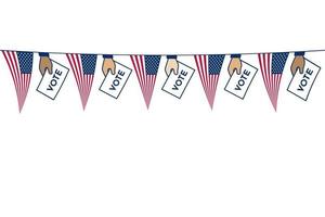 Garland of hand with vote ballot and American flags isolated on a white background. Flat vector illustration