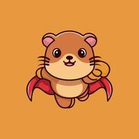 Cute super hero otter flying cartoon premium vector