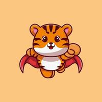 lindo superhéroe tigre volando dibujos animados premium vector