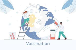 Doctors in mask provide vaccination disinfection vector