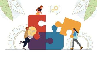 People brainstorming connect business puzzle piece vector