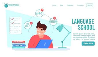 Online language course order landing page design vector