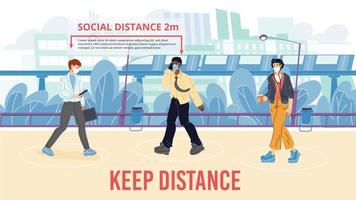 mantenga una distancia social segura de dos metros durante la caminata vector