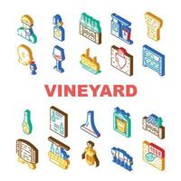 Vineyard Production Alcohol Drink Icons Set Vector