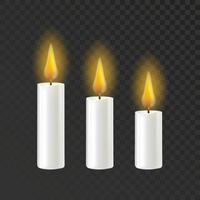 Candle Burning Flame Different Size Set Vector