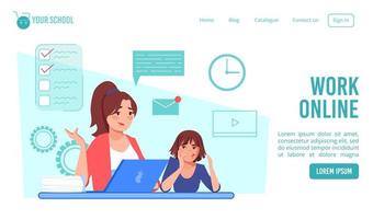 Remote work online from home landing page design vector
