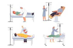 Doctor nurse put dropper to patient medical set vector