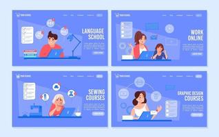 Online education courses remote work webpage set vector