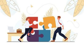 Business colleagues team putting business puzzle vector