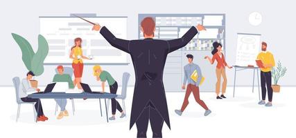 Businessman conductor manage office work metaphor
