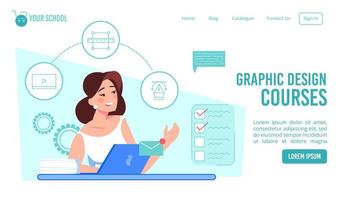 Graphic design courses online school landing page vector