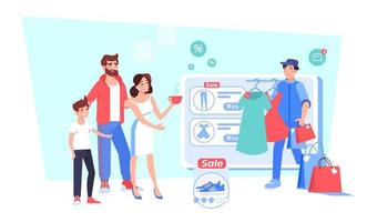 compras familiares felices en boutique de moda en línea vector