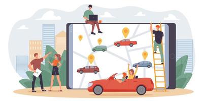 Car sharing mobile service for people cooperation vector