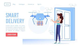 Smart drone autonomous delivery service webpage vector