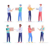 Customer deliveryman character communication set vector