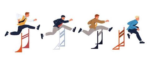 Businessman running jumping overcome obstacles vector