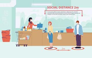 Man woman keep social distance two meter at shop
