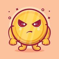 cute money coin character mascot with angry expression isolated cartoon in flat style design vector