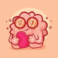 cute brain character mascot holding love heart sign isolated cartoon in flat style design vector