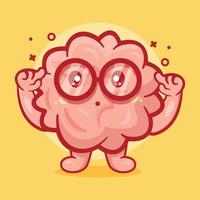 mascota del personaje del cerebro genio con gesto de pensamiento dibujos animados aislados en un diseño de estilo plano vector