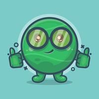 Funny tennis ball character mascot with thumb up hand gesture isolated cartoon in flat style design vector