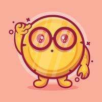 genius money coin character mascot with think expression isolated cartoon in flat style design vector