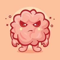 mascota divertida del personaje del cerebro con dibujos animados aislados de expresión enojada en un diseño de estilo plano vector