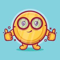 cute money coin character mascot with thumb up hand gesture isolated cartoon in flat style design vector