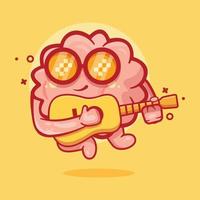 mascota de personaje de cerebro genial tocando guitarra dibujos animados aislados en diseño de estilo plano vector