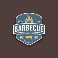 vintage retro pork barbecue badge logo design vector